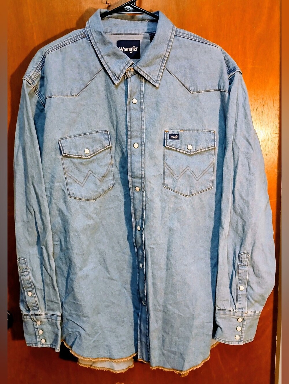 Wrangler Western Shirt Pearl Snap Chambray Denim Blue Men XXL